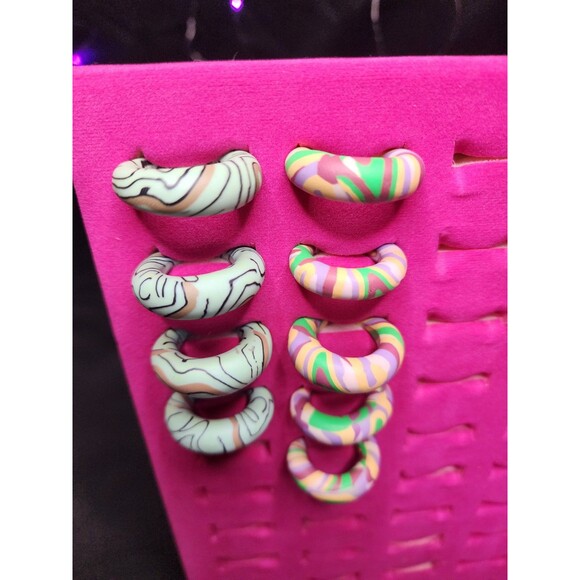 POLYMER CLAY TWISTED RING LOT BUNDLE 9 PC CAMO FASHION NOVELTY FUN CHUNKY TEEN - Picture 3 of 12
